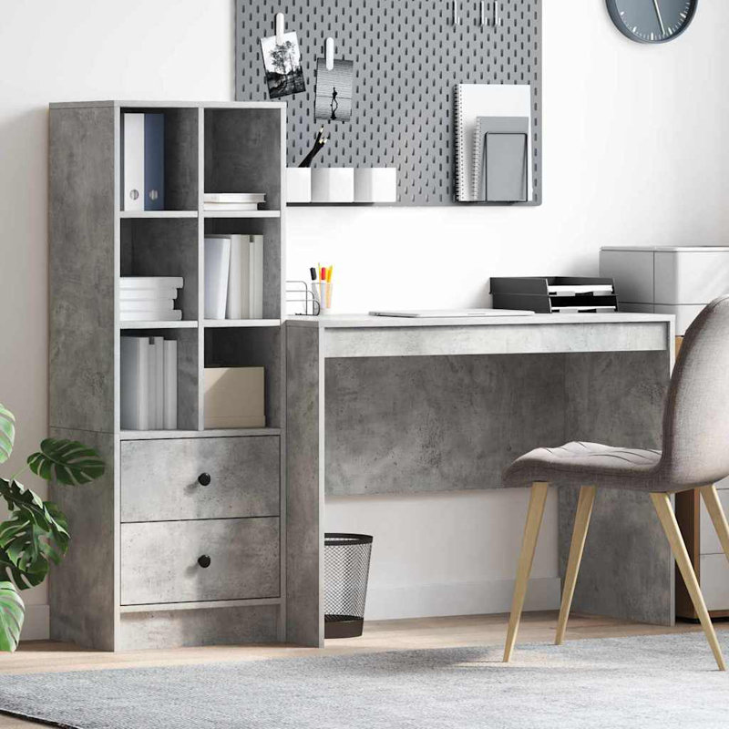 Desk With Storage With Shelf 2 Pcs 100 X 50 X 76 Cm, 76cm H x 100cm W x 50cm D, Concrete Grey