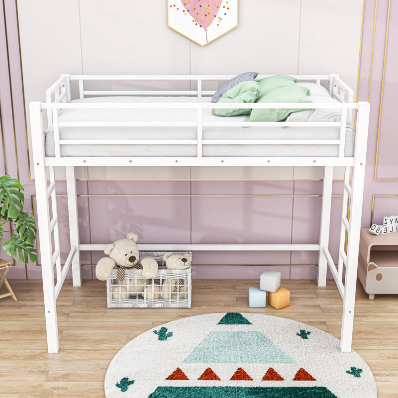 Classic Metal Loft Bed with Dual-Side Ladders, Twin