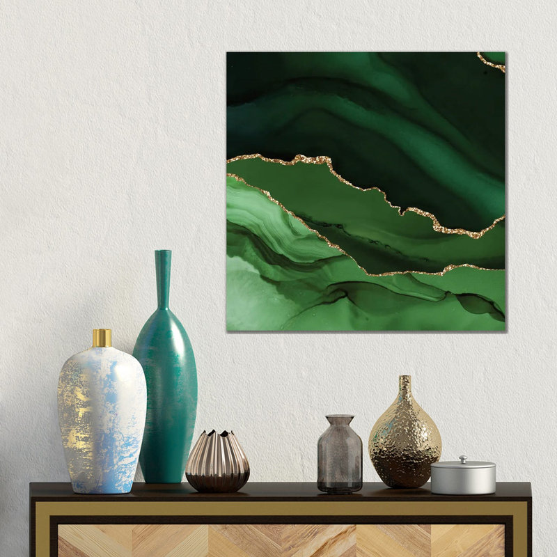 Green Gold Agate Texture XII, No Mat, 18" H x 18" W x 1.5" D, Wrapped Canvas
