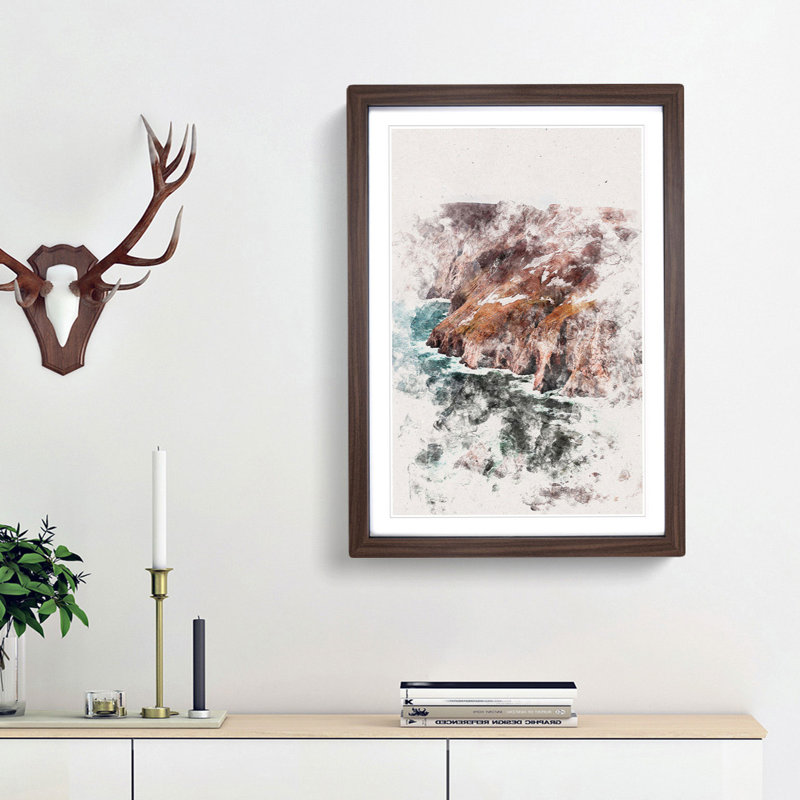 Slieve League Mountain in Ireland - Picture Frame Graphic Art Print, 87cm H x 62cm W x 2cm D, Walnut Framed