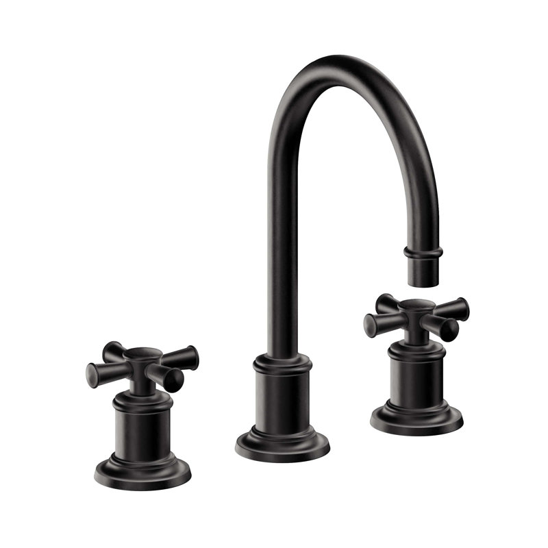 Miramar Widespread Lavatory Faucet with ZeroDrain, Matte Black, Cross Handle