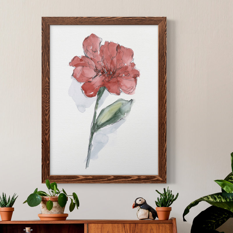 Watercolor Floral Contour IV - Peinture sur toile encadrée, H 20 po x l 24 po x P 1 po, Érable encadré