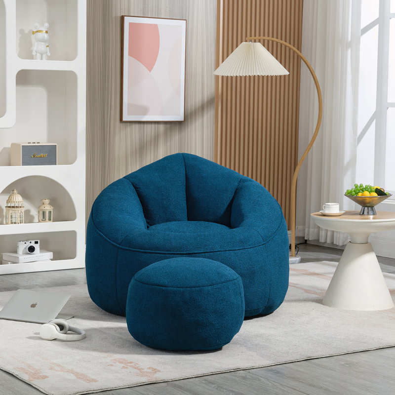 Fauteuil à billes avec repose-pieds, Bleu