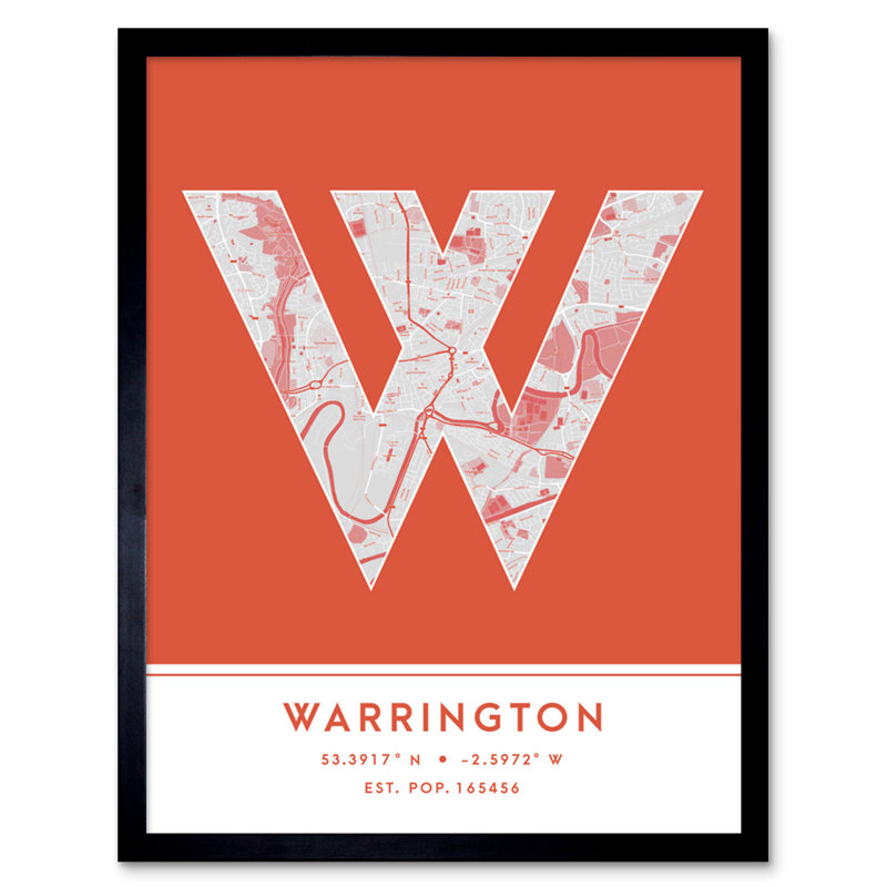 Warrington City Map Warrington Orange by Wee Blue Coo - Single Picture Frame Typography