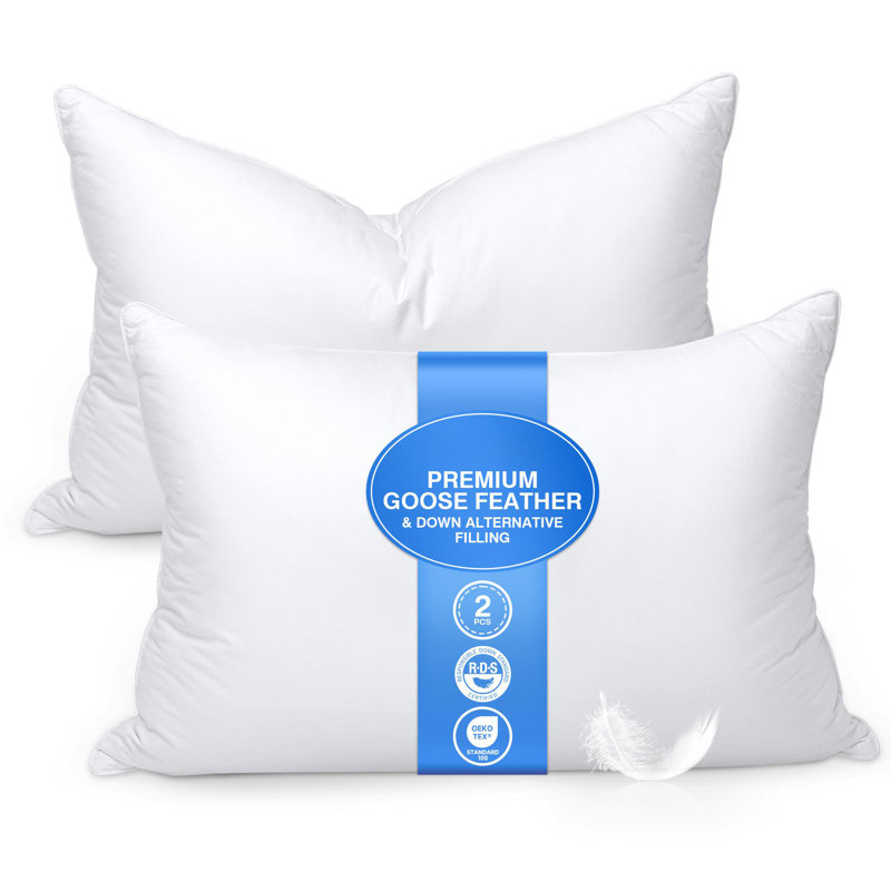 Luxury High-end Goose Down and Duck Down filaments Queen Pillows With Cotton Cover, Goose Down Plush-Medium Comfort Pillow