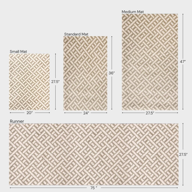 Trellis Tan and Cream Medium Washable Floor Mat, 28" W x 47" L, Taupe/Cream