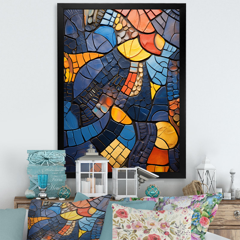 Carreaux de mosaïque bleue 3 - décoration murale mosaïque bohème, Cadre photo noir, H 44 po x l 34 po x P 1,5 po