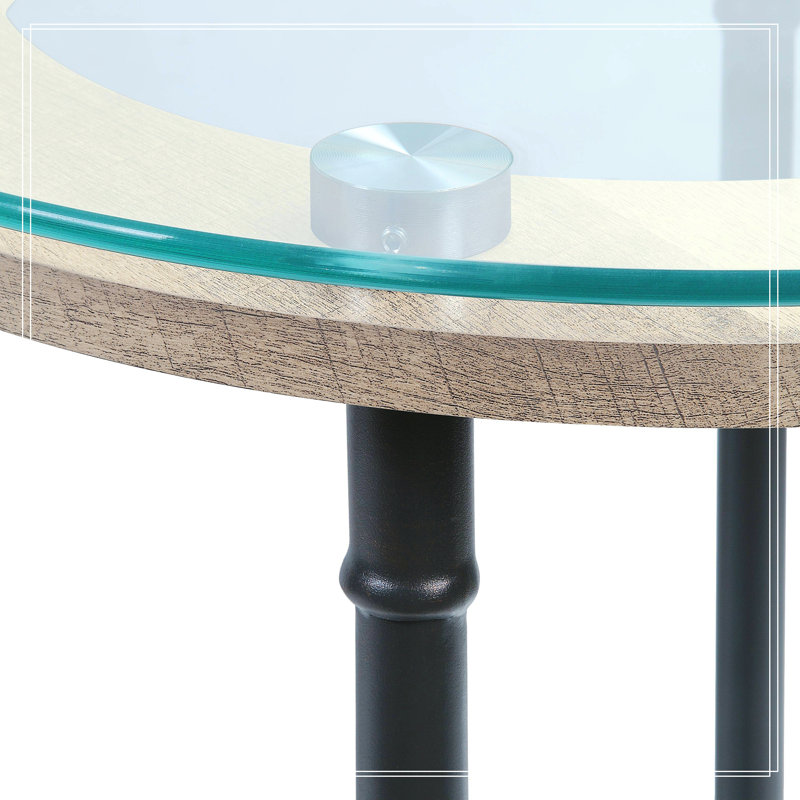 Industrial Oval Glass Top Coffee Table with Metal Frame