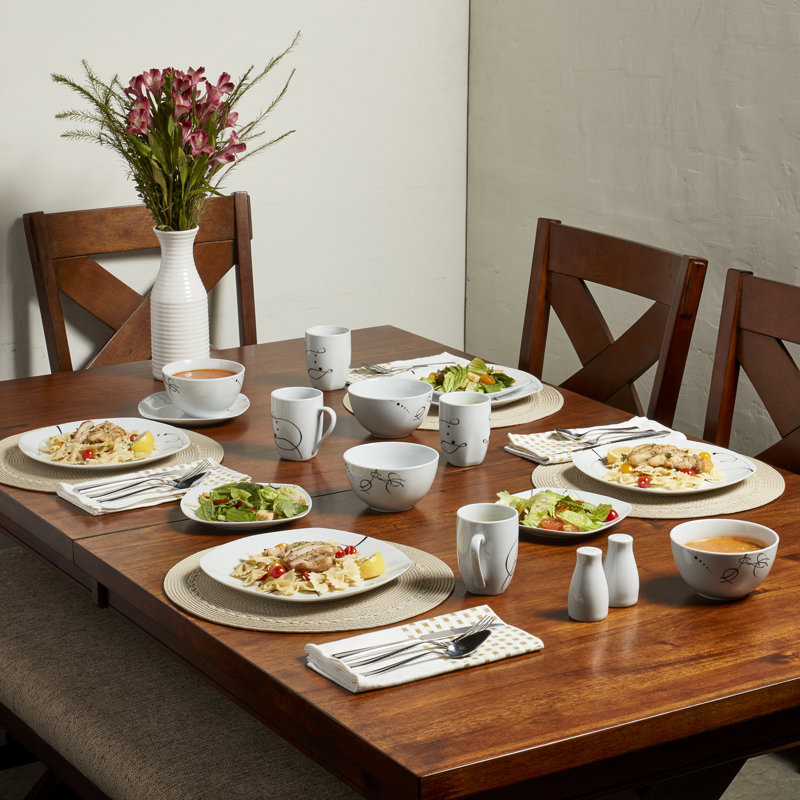Pescara White Porcelain Square Dinnerware Set, Service for 4
