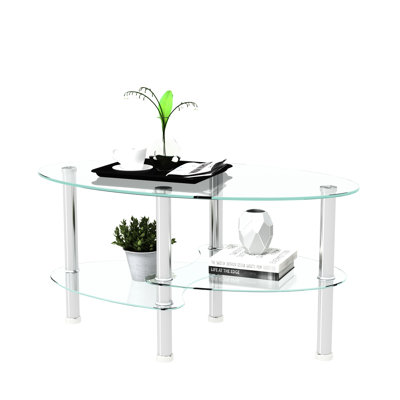 Transparent Oval Glass Coffee Table,Tea Table 3-Layer  Glass Table,Modern Table In Living Room