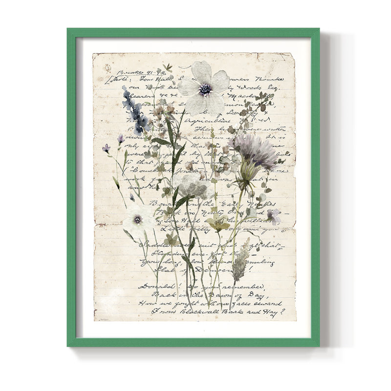 «Flea Market Botanical II», reproduction encadrée - bois massif, H 21 po x l 17 po, Vert