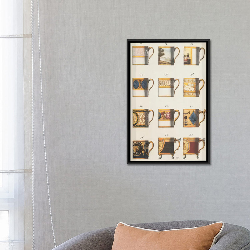 « tasses ii », impression sur toile, H 26 po x l 18 po x P 1,5 po, Toile avec cadre noir, Pas de tapis