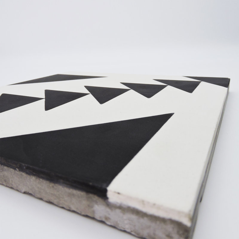 Carreau de ciment à motif de murs et de planchers 8 po x 8 po Tadla, Noir / blanc