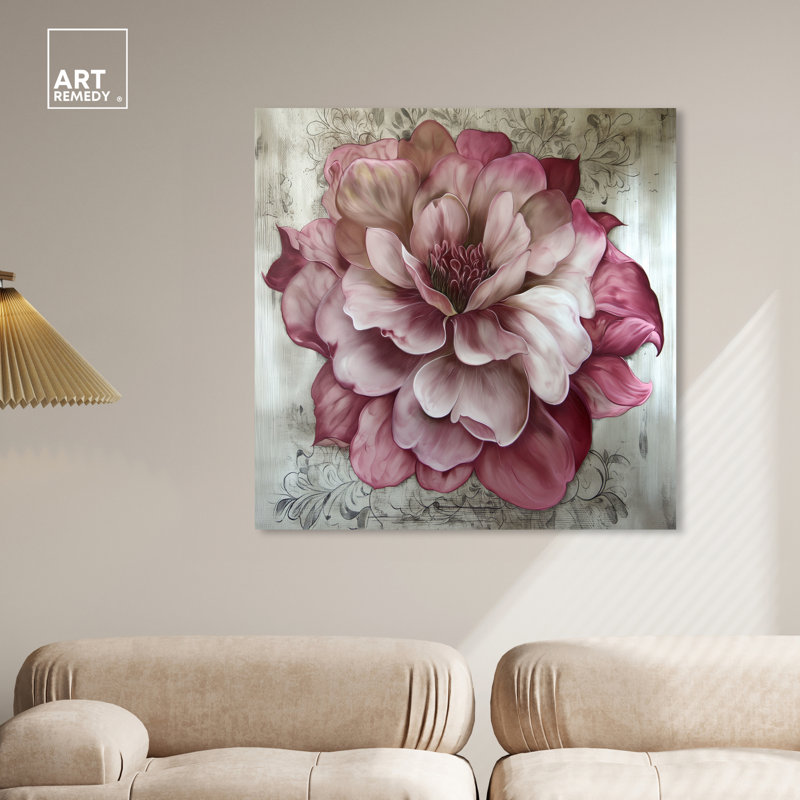 Darla Pink and White Floral Canvas Wall Art, 40" x 40"