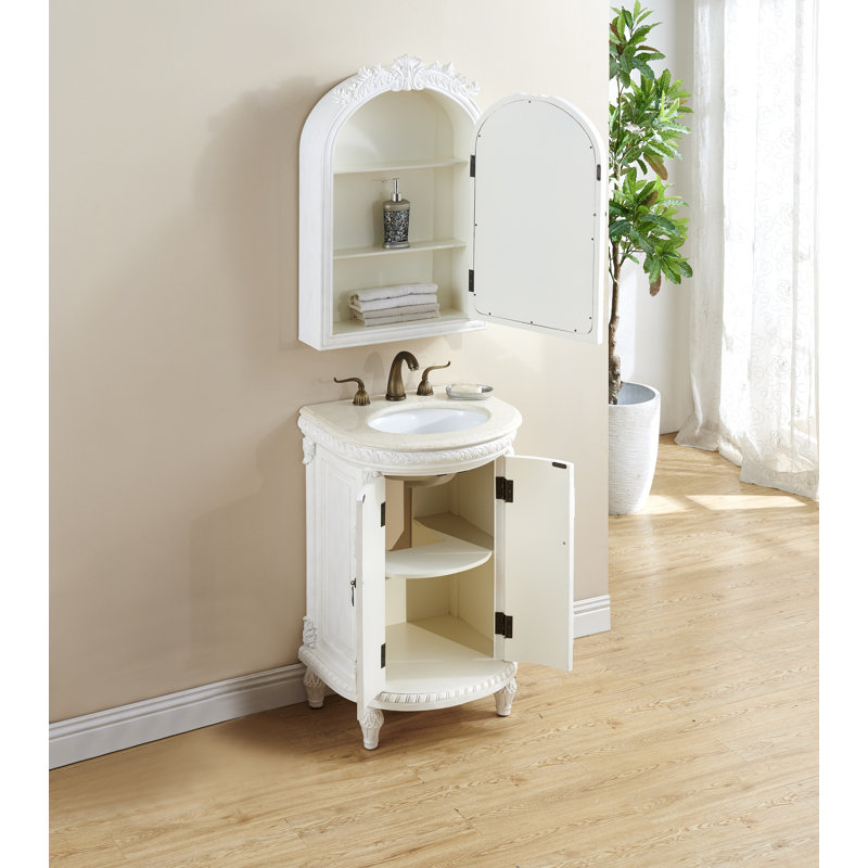 Ensemble de meuble-lavabo simple 21 po Aravale, Blanc antique, Marbre de couleur crème