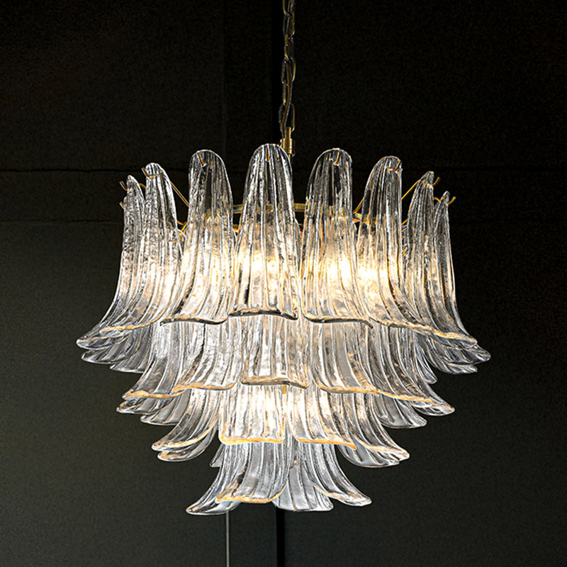Kass Vintage Mid-century Modern Chandelier 4-light Clear Art Glass Pendant With Antique Bronze Finish For Living Room, Dining Room