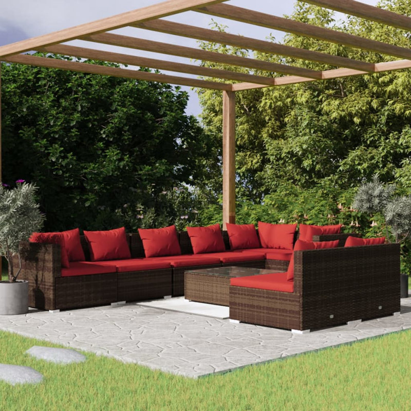 9 Piece Lounge Sofa Seating Group, Cinnamon Red, Brown