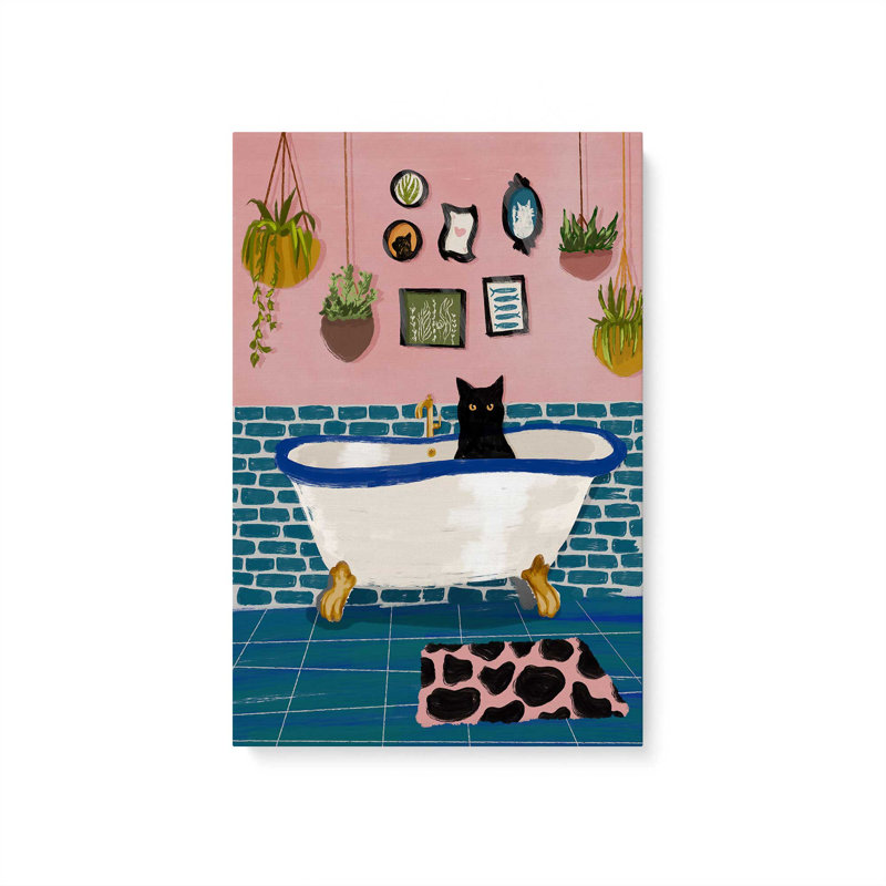 «Kitty Cat Bath I» par BigBadMullet, reproduction d'art sur toile, H 16 po x l 12 po