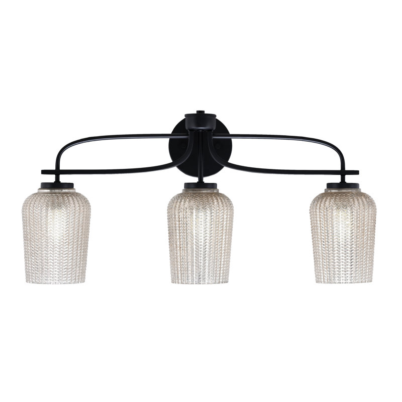 Barre d'éclairage de salle de bain 3 lumières Cavella au fini noir mat avec verre texturé de 5 po, Gris
