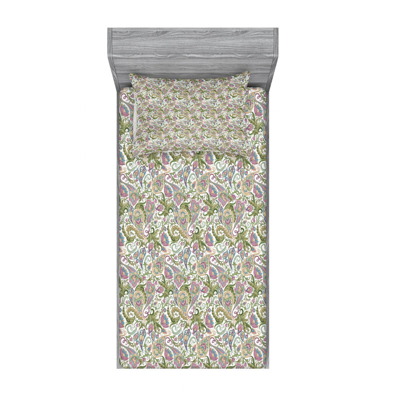 Microfiber Paisley Sheet Set, Twin Sheet Set with Fitted Sheet