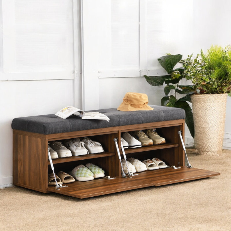 Banc de rangement 12 paires de chaussures, Gris foncé / brun