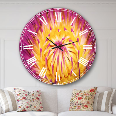Rose et jaune fleur de lotus abstraite - horloge murale traditionnelle