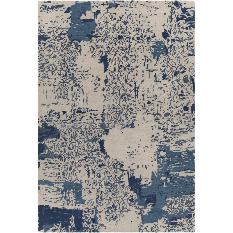 Rupec Patterned Contemporary Beige/Blue Area Rug, 9' x 13'