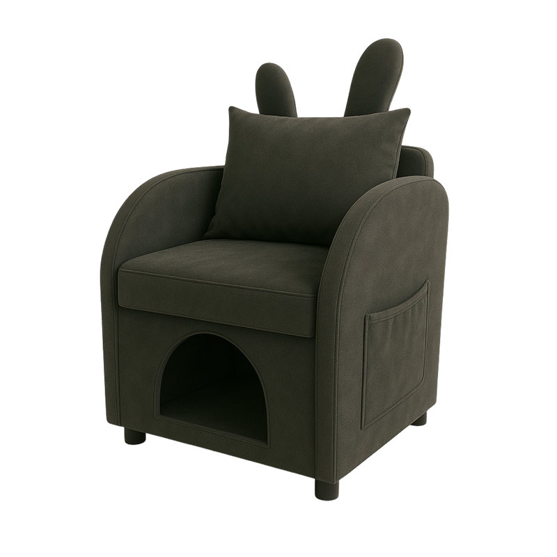 Méridienne pour chat avec rembourrage en velours, Noir anthracite