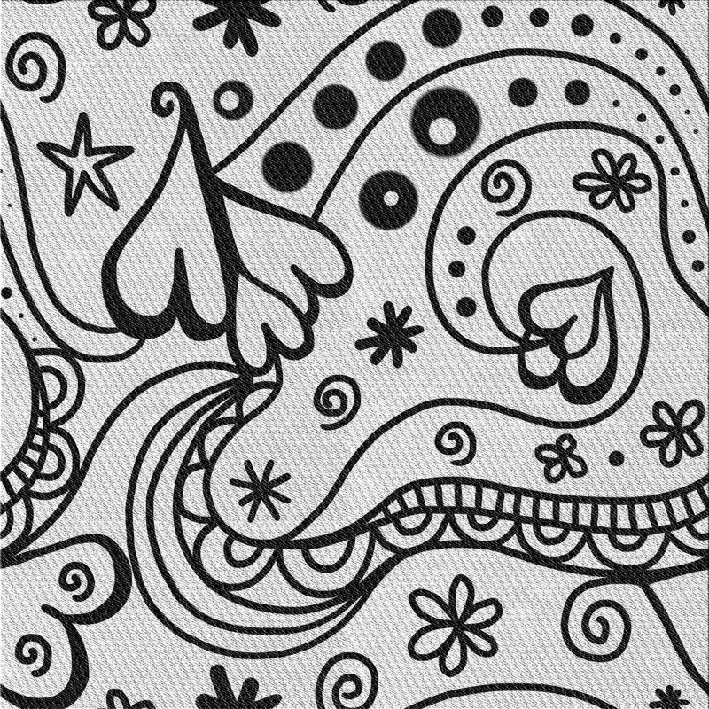 Tapis noir/blanc à motifs, Carré 4 pi