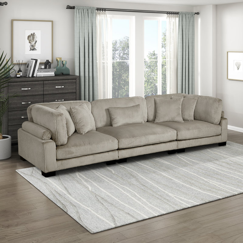 Brinsley 135" Modern Modular Sofa with Corduroy Fabric, Adjustable Backrest, 5 Pillows, Taupe Corduroy