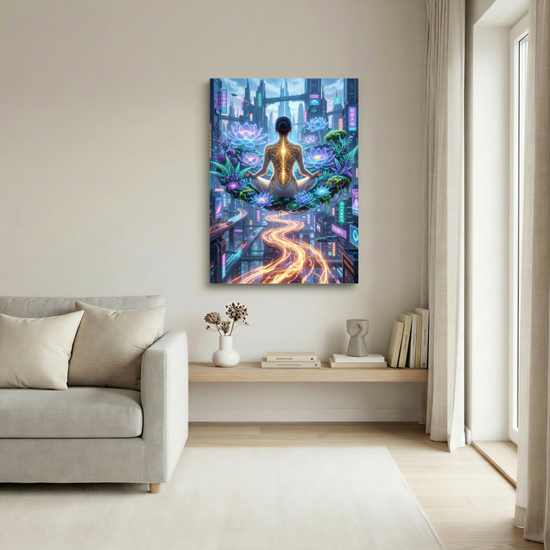 Ensemble de 1 toile murale Neon Zen, H 18 po x l 12 po, Wrapped Canvas