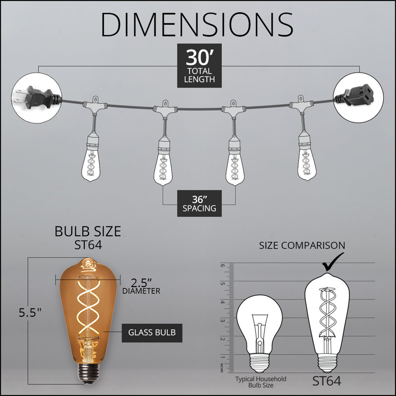 Bottesford Indoor / Outdoor 10 - Bulb 30 in. Plug-in LED Standard String Light