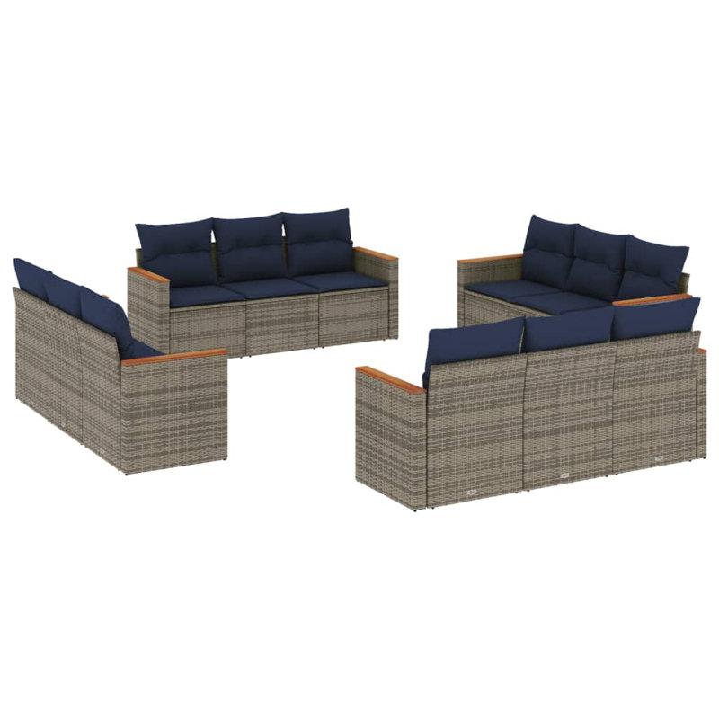  Ensemble de canapé de patio 12 pièces avec coussins en rotin de polyester gris, Gris, Marine