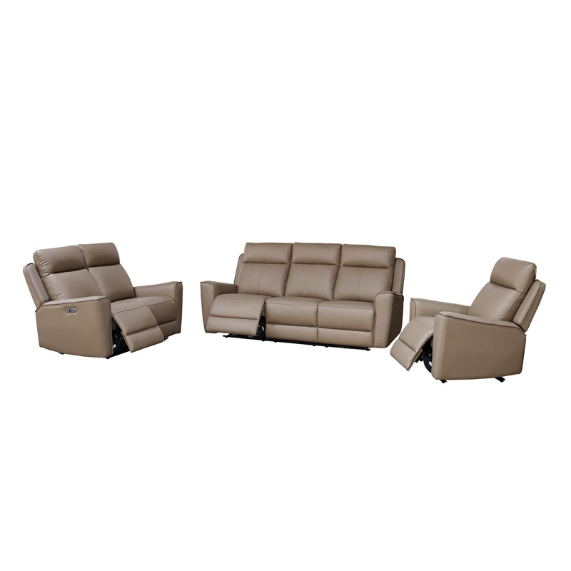 Rivington Real Leather Power Recliner 3 + 2 + 1 Sofa Set with USB Charging, Mushroom