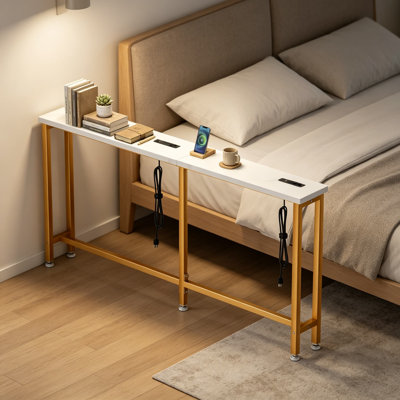 90-Inch Narrow Console Table With Built-In Charging Station, 4 AC Outlets & 4 USB Ports, Sofa Table For Behind Couch, Entryway And Hallway, Sturdy Metal Frame