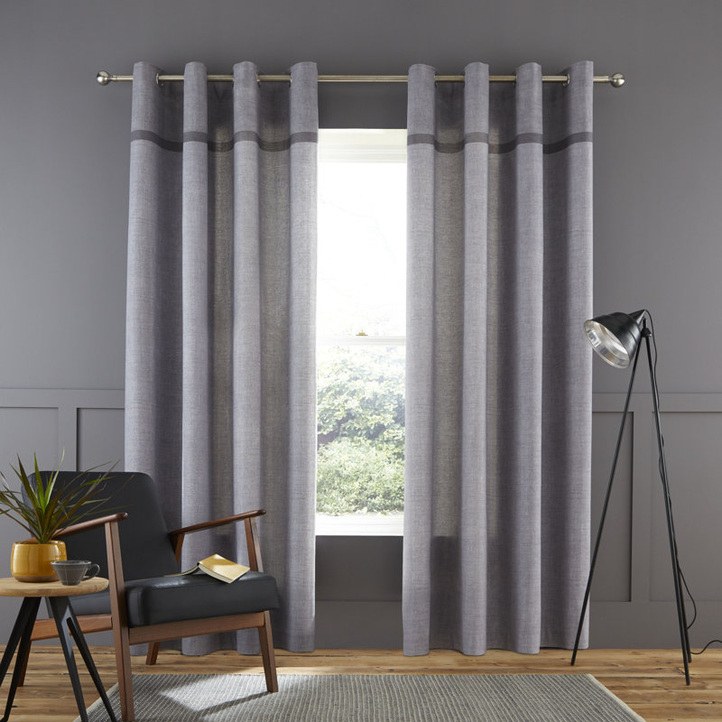 Eyelet Curtains, 168 W x 137 D cm, Grey