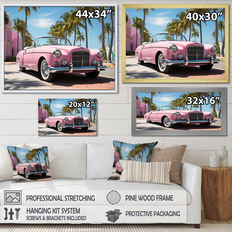 Miami Miami Bentley I, reproduction d'art sur toile, H 16 po x l 32 po x P 1 po, Cadre naturel flottant