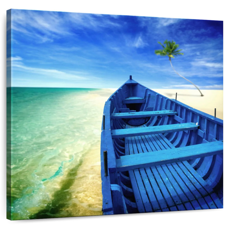 Mehar Beached Blue Boat, 16" H x 16" W