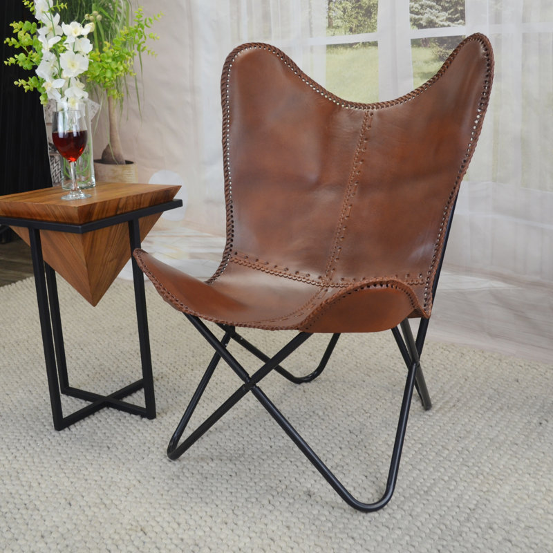 Modern Brown 31.5" W x 34.5" H Ergonomic Buffalo Leather Lounge Chair, Black, Brown