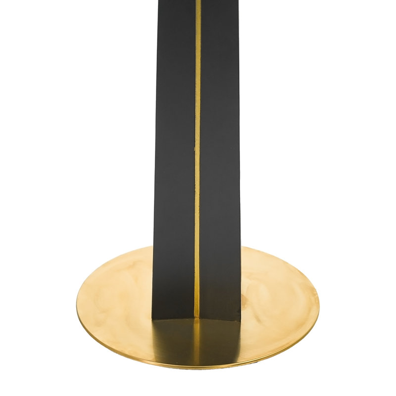 Table de négocier moderne carrée - plateau en pierre frittée blanche de 85 cm, pieds en bois noir avec base en métal doré