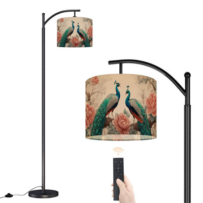 Lampe sur pied en arc avec abat-jour réglable Branches de paon élégantes Branches délicates d'accents floraux Lampe sur pied botanique chinoise