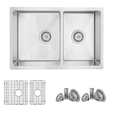 Builder STYLISH 28 inch Double Bowl 60/40 Reversible Undermount Steel Kitchen Sink with Grids and Strainers