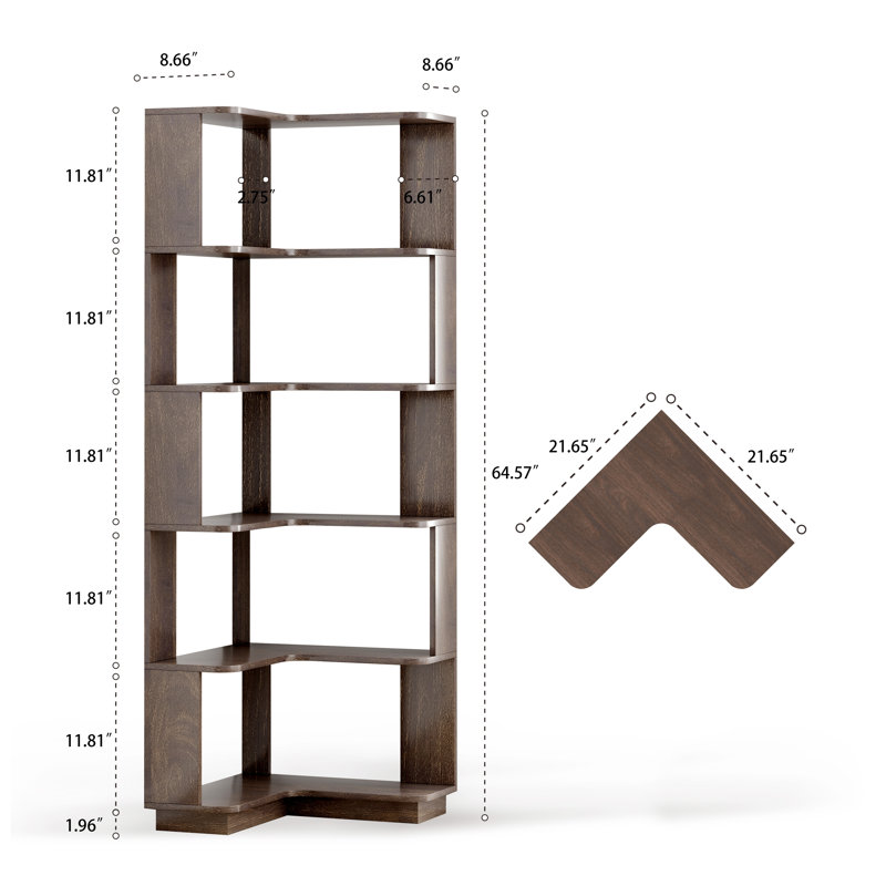 Ensemble de 2 bibliothèques modulaires en L et étagères d'angle, système de rayonnage combiné en MDF brun foncé pour le bureau à domicile