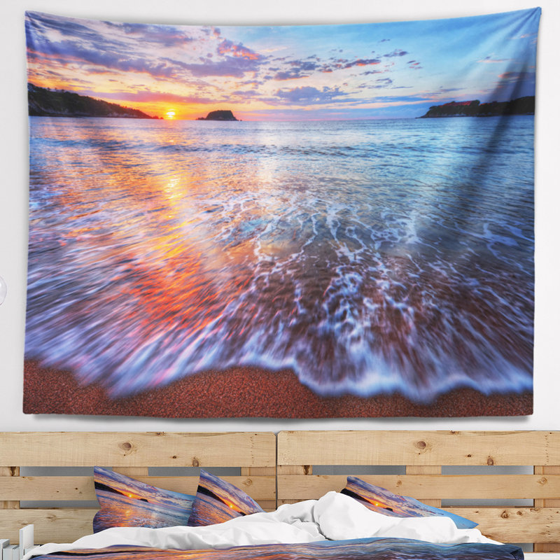 Tapisserie «Seashore Placid Shore» et nuages fantaisistes, H 68 po x l 80 po