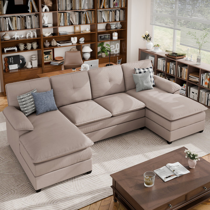Rezarta 3-Piece Upholstered Sectional, Light Brown Linen Blend