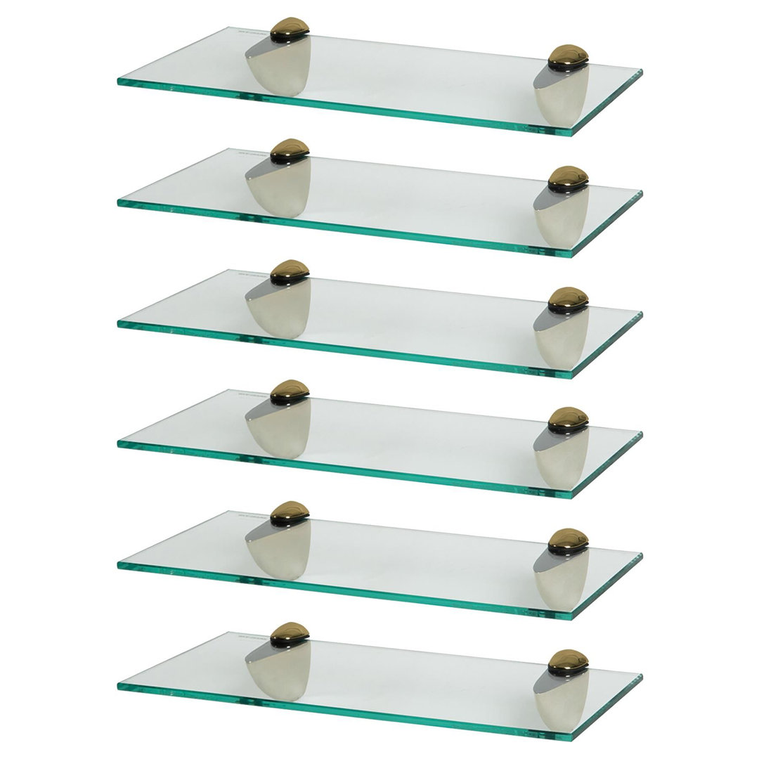 Harbour Housewares - Floating Glass Shelves with Metallic Brackets - Set of 6
