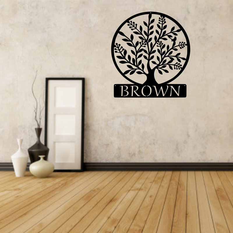 Handmade Traditional Plants & Flowers Wall Decor on Metal, Flat Black, 11.5" H x 11.5" W x 0.25" D