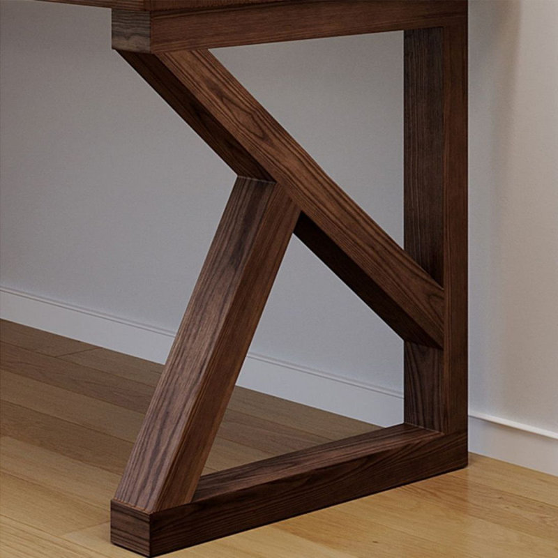 Nut-brown L-Shaped Solid Wood Executive Desk, Left Hand Return, 29.53" H x 55.12" W x 41.34" D