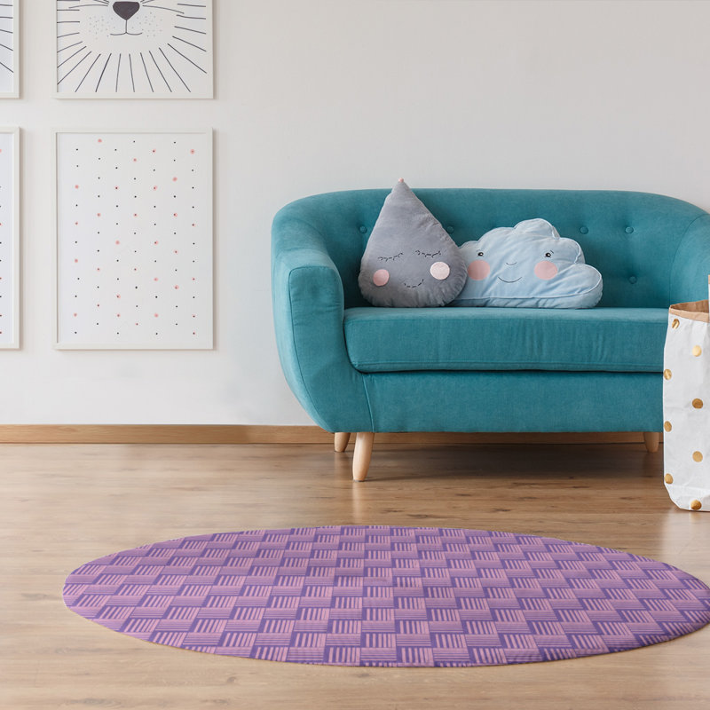 Tapis rose pâle/mauve rayures basketweave, Rond 5 pi