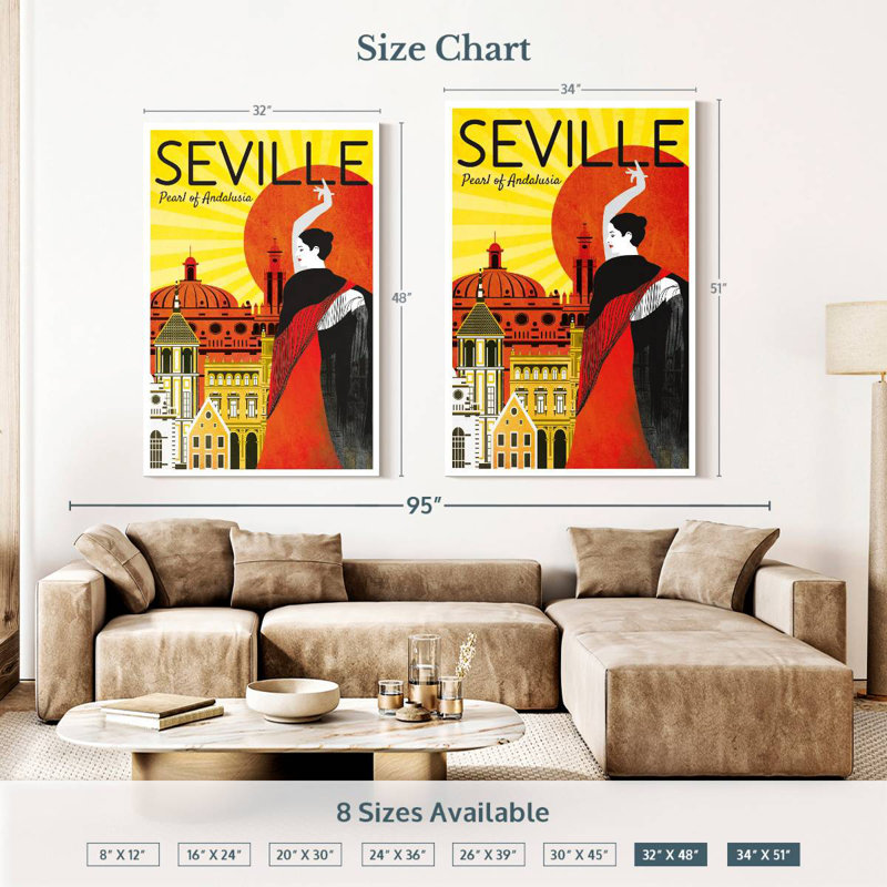 Séville perle d'Andalousie, affiche rétro, H 48 po x l 32 po